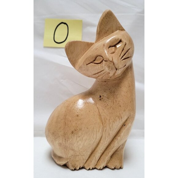 Hand-Carved Wooden Cat Statue Figure Figurine - About 6.5 inches Tall - Lot O - Picture 1 of 7